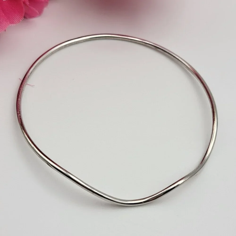 Vintage 925 Sterling Silver Wave Wire Bangle Bracelet 8